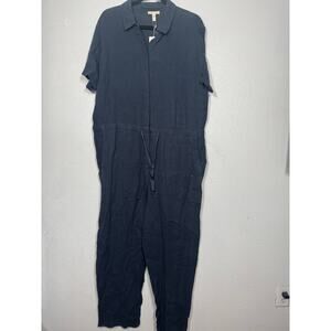New Eileen Fisher Cotton Lofty Gauze Jumpsuit Navy Blue Sz M Drawstring